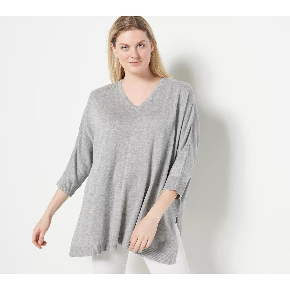 Laurie Felt Womens Easy Pullover V Neck Sweater Top Heather‎ Grey Plus 2X 3X